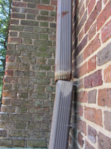 Example of algae growth caused by back splash from unattached downspout.