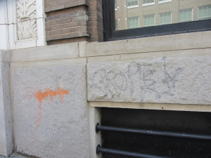 Example of graffiti tags on granite.